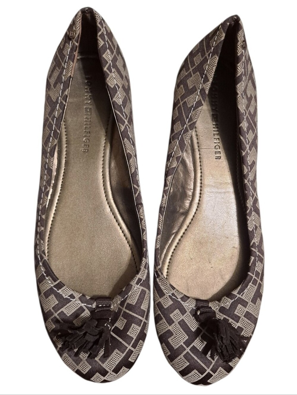 Tommy Hilfiger Brown Geometric Tassel Ballet Flats